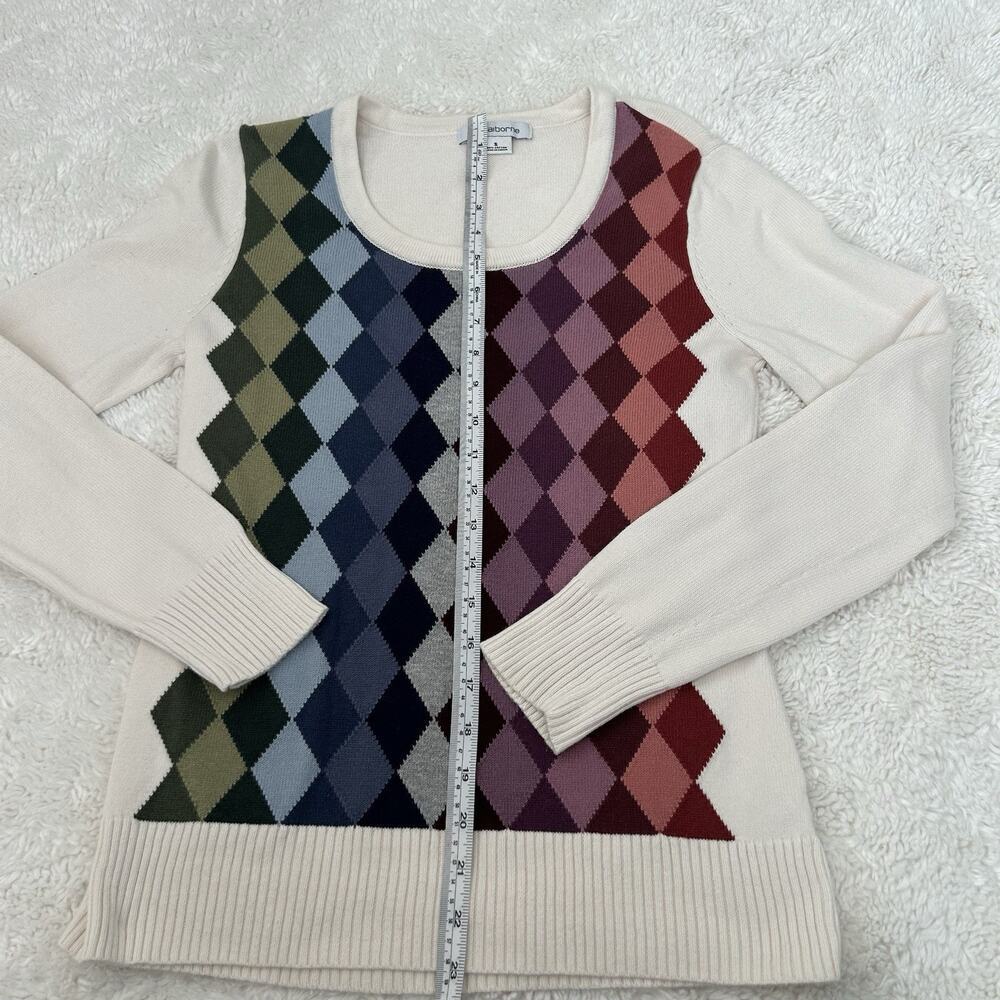 Y2K Liz Claiborne VTG Sweatshirt Sz S Rainbow Argyle Crewneck Soft Ballet Core - Picture 4 of 6